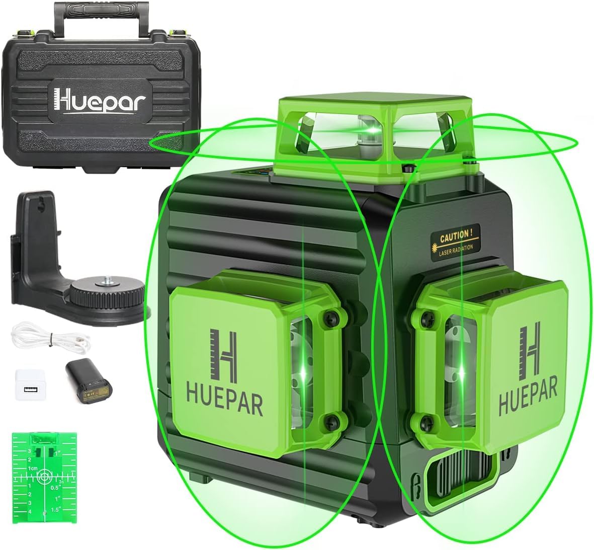Huepar B03CG Professional 3D Laser Level 360° Self Leveling with 50" Tripod, 3x360 Niveau Laser Tool, 3 Plane Cross Line Lazer Leveler Green Beam, Type-C Charging Port Included