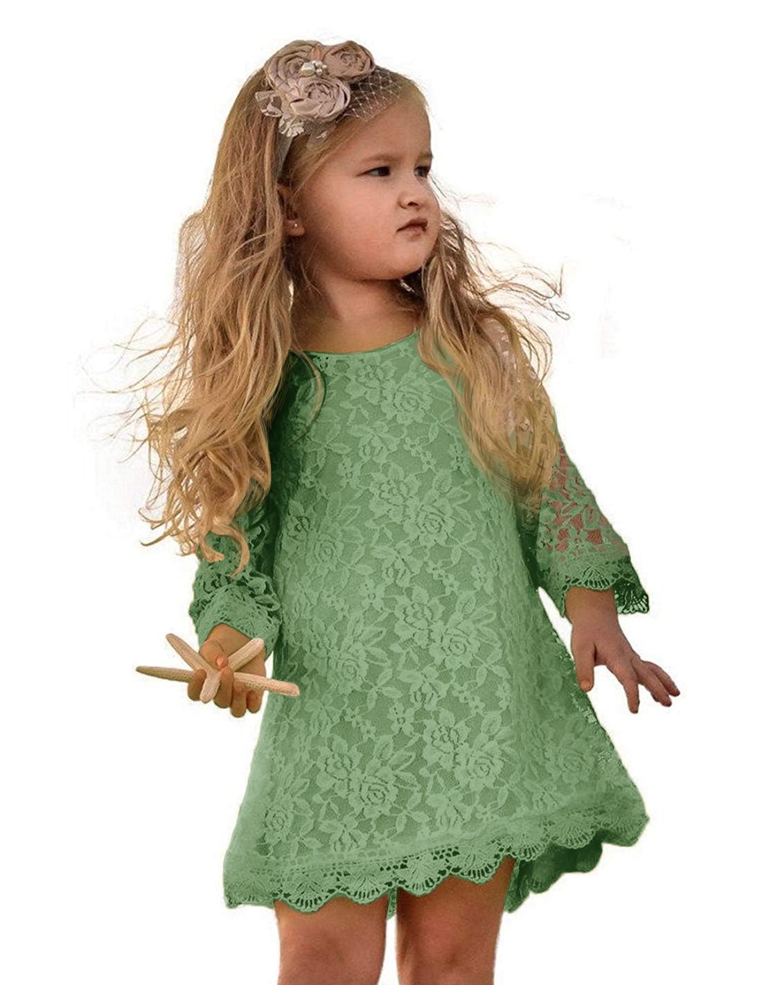 APRIL GIRL Flower Girl Dress, Lace Dress 3/4 Sleeve Dress