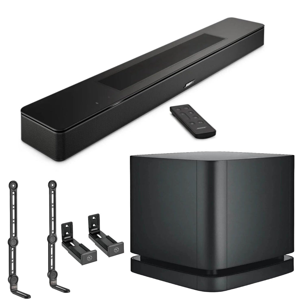 Bose Smart Soundbar 600 Dolby Atmos Home Theater Soundbar with Bass Module 500 Subwoofer Bundle with Turnstile Adjustable Wall Mount Brackets and Universal TV Soundbar Mount Holders