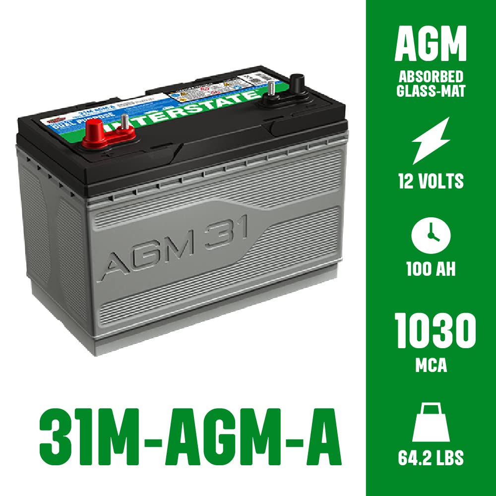 Interstate Batteries Marine/RV Battery 12V 70Ah 750CCA (24M-AGM) Dual Purpose Power Pure Lead AGM RV & Marine Starting Replacement Battery (Group Size 24) Boats, RV's