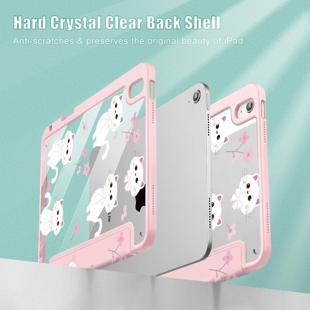 Tuiklol Case for iPad Air 11 Inch M4 2026 / Air 11 Inch M3 2025 / Air 11 Inch M2 2024 / iPad Air 10.9 Inch 2022 2020, Buit in Pencil Holder with Shockproof Cover Clear Transparent Back, Black Flower