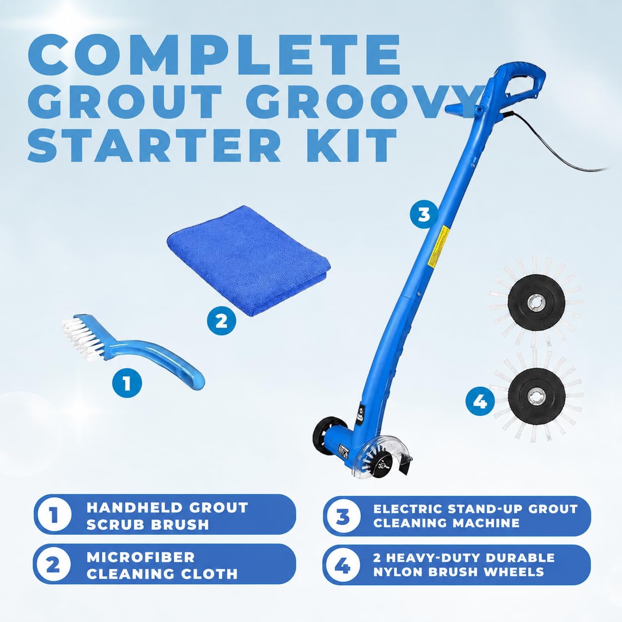 Electric Stand-Up Grout Cleaning Machine – Compact Lightweight Floor Scrubber for Tile, Bathroom & Kitchen Grout Lines | Easy-to-Use Deep Cleaner for Ceramic & Porcelain Tile Floors (Small)