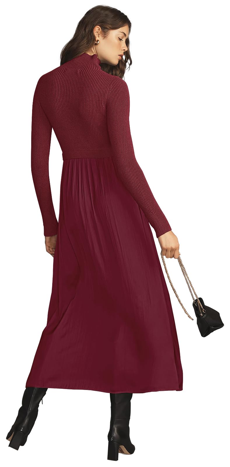 Womens Fall Mock Turtleneck Long Sleeve Ribbed Knit Pullover Tops Fashion Long Maxi Dress