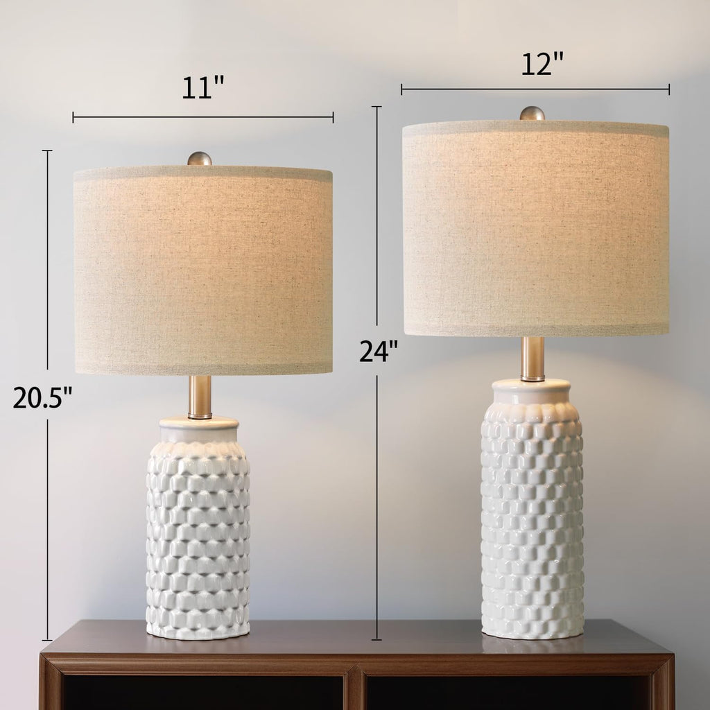 USumkky 20.5" Gold Modern Ceramic Bedside Lamp Set of 2 for Bedroom Decor Farmhouse Table Lamp for Living Room Office Dorm
