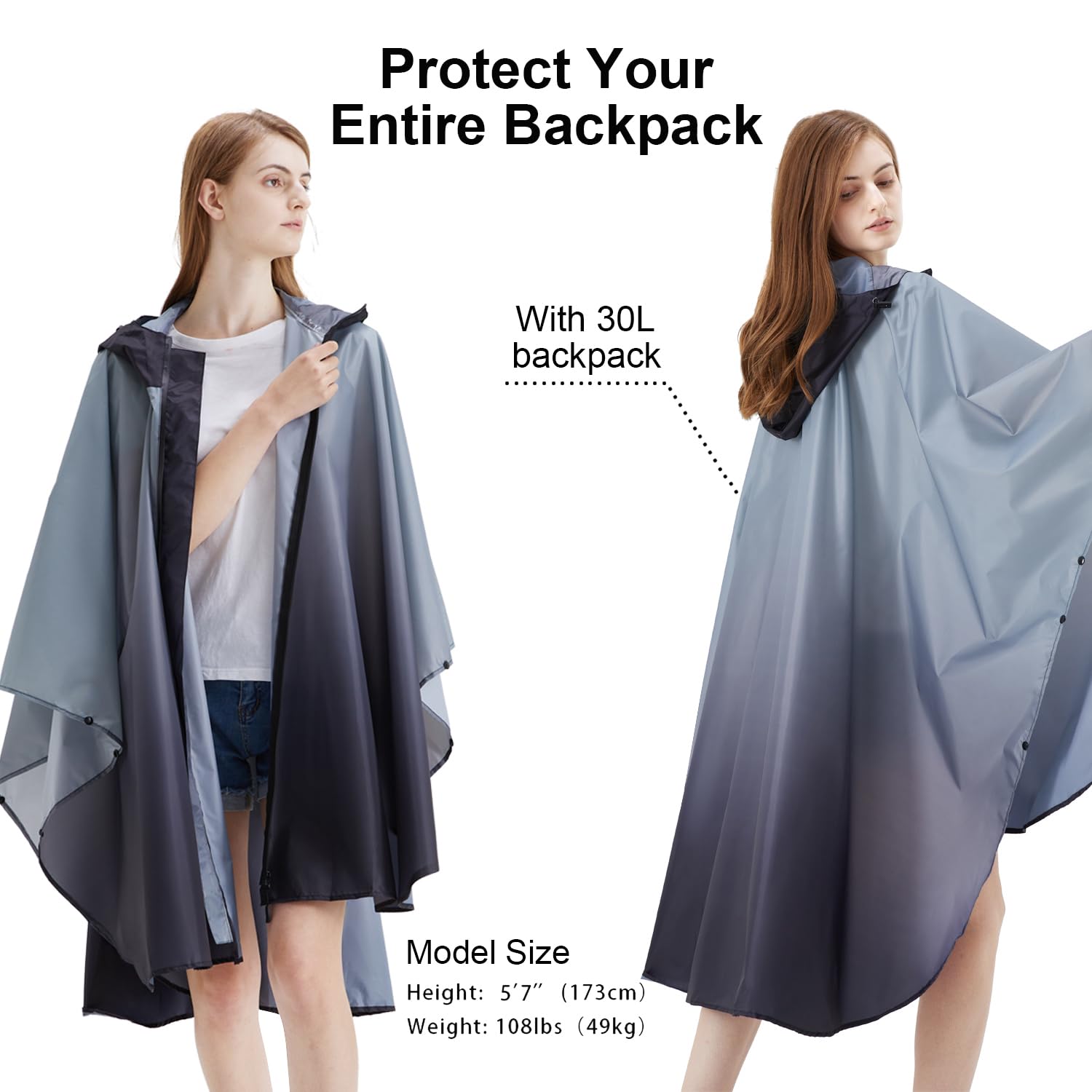 Rain Poncho Jacket Coat Hooded Zipper Style for Women/Men/Adult with Pocket