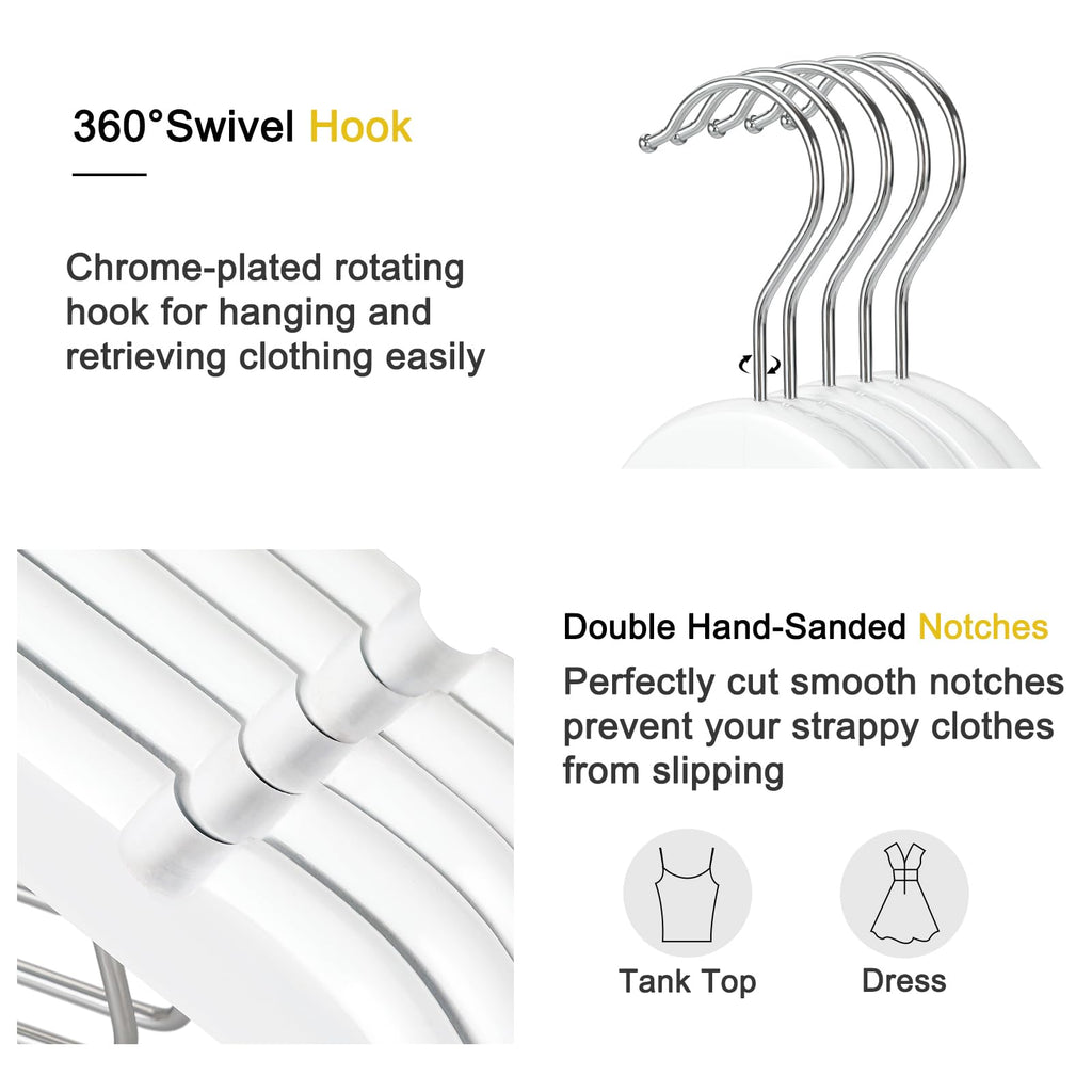 TOPIA HANGER Wooden Suit Hangers with Adjustable Metal Clips (10 Pack), Solid Wood Clothes Hangers, 360° Swivel Hook, Premium Retro Finish Pants Hangers for Clothes Coat, Jeans, Blouse-CT28A