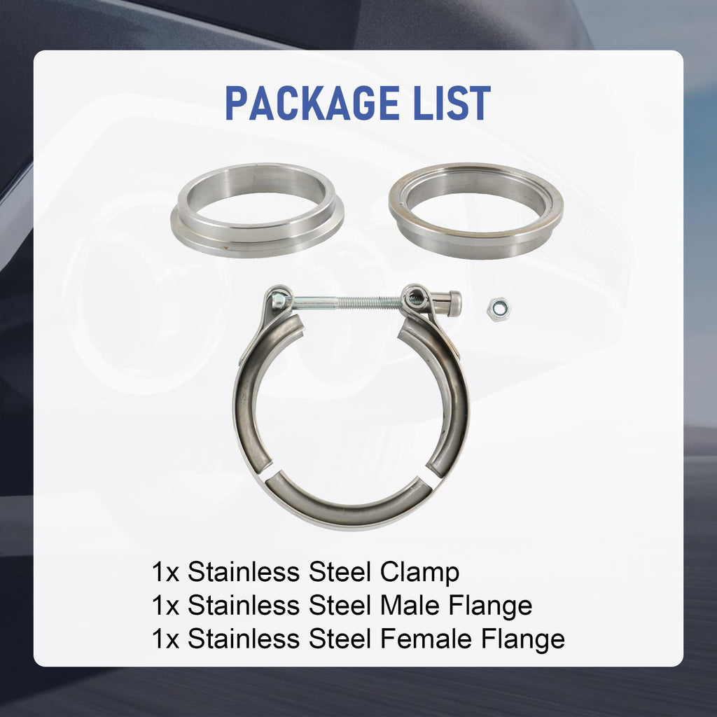 2.25" V-Band Flange Clamp Kit With Ridge Stainless Steel Replacement For Exhaust Downpipe 2.25 Inch
