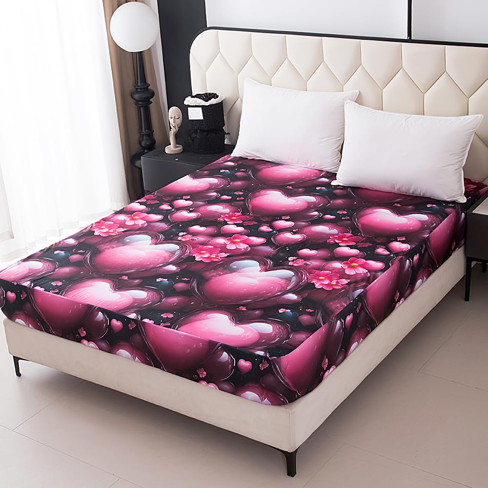 Bedding Fitted Sheet with Deep Pocket,3D Pattern Printed Fabric Bed Sheets (Black Butterfly,Twin)