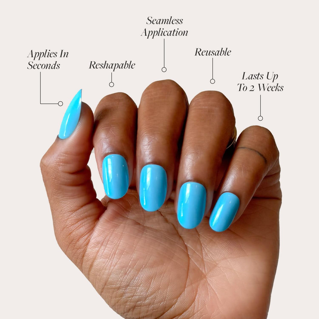 Glamnetic Press On Nails - Cashmere Blue | Opaque Soft Pale Sky Blue Short Squoval Fake Nails, Salon Quality | 15 Sizes - 30 Nail Kit