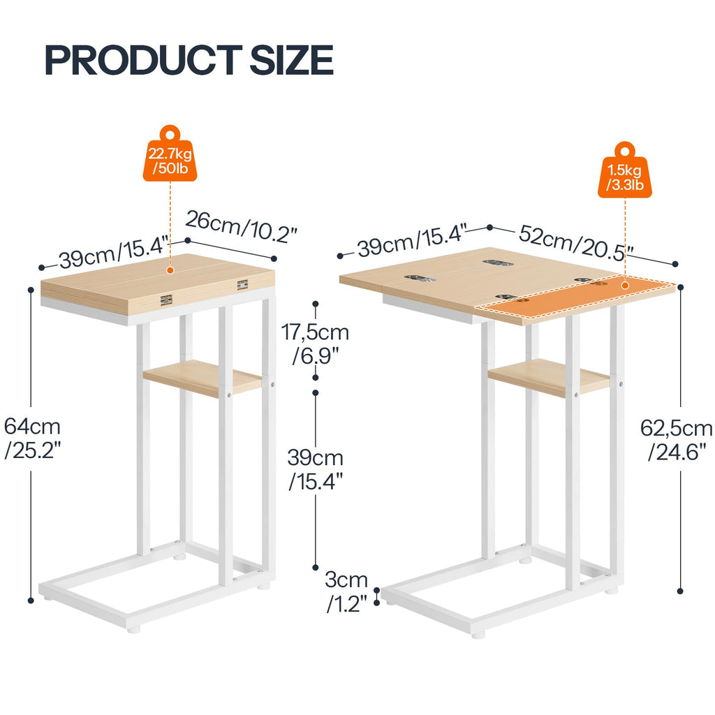 HOOBRO Foldable C Shaped End Table, C Shaped Side Table with Storage Shelf, Small Snack Table, Slide Under Couch Table for Sofa, Living Room Bedroom Small Spaces Easy Assembly, Black BK29SF01