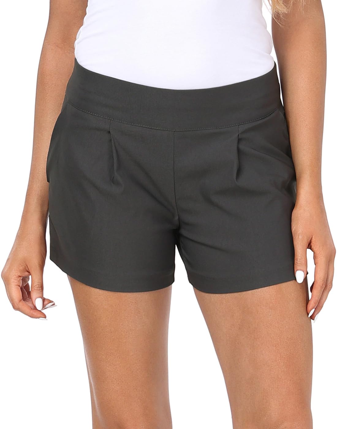 HDE Womens Pull On Dress Shorts 3" Inseam with Pockets High Waisted Chino Dressy Pleated Summer Stretchy Elastic Waist Shorts