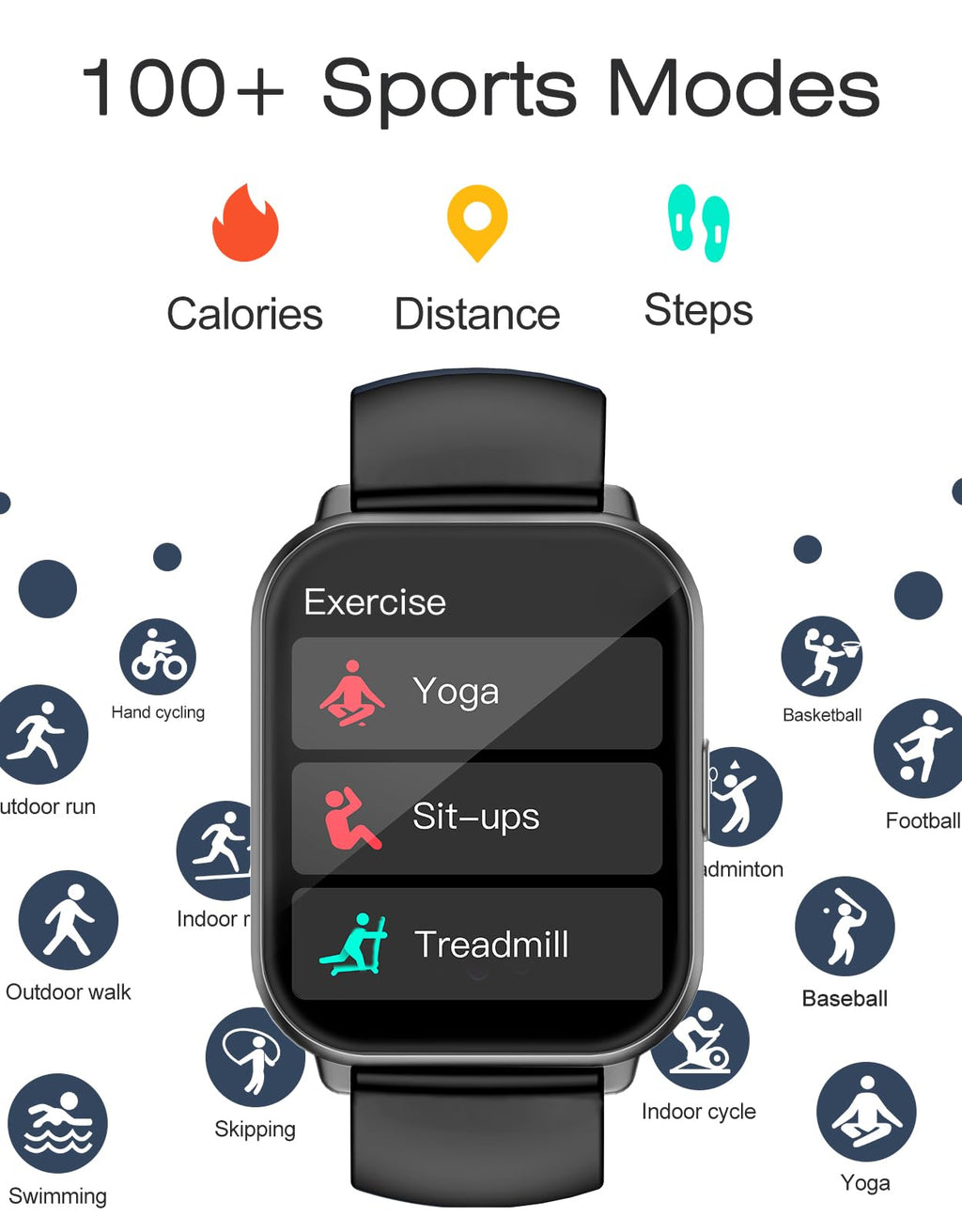 Smart Watches for Women Men (Answer/Make Calls, 3 Bands), 1.85" Fitness Tracker Watch for iPhone/Android Phones with Heart Rate Monitor Sleep/Steps Tracker 100+ Sports Pedometer Waterproof (Black)