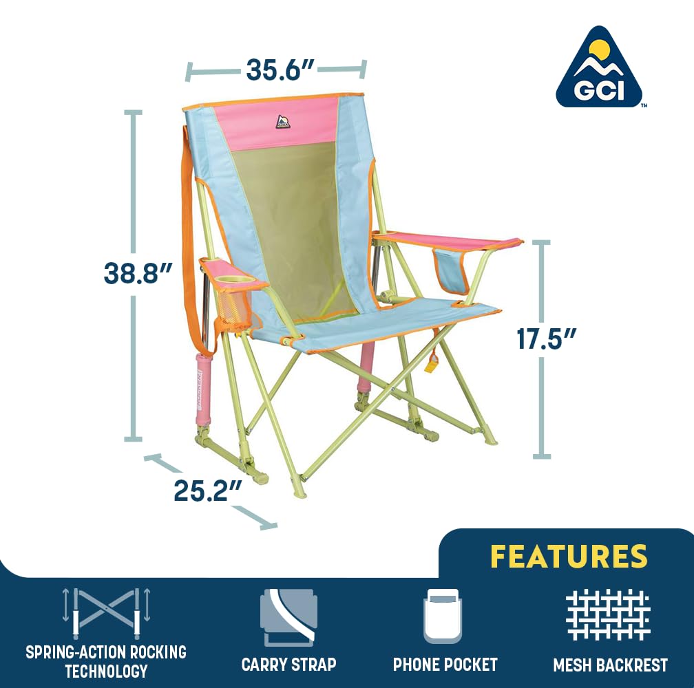 GCI Outdoor Comfort Pro Rocker Camping Chair | Portable Folding Rocking Chair with Durable Armrests & Drink Holder — Blush
