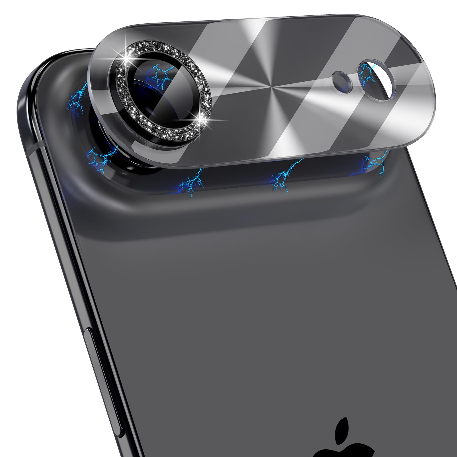 Choiche Compatible for iPhone 16 Pro/iPhone 16 Pro Max Camera Lens Protector, Bling Camera Cover with 9H Tempered Glass Lens Screen Protector Metal Ring Decoration Accessories(Black)