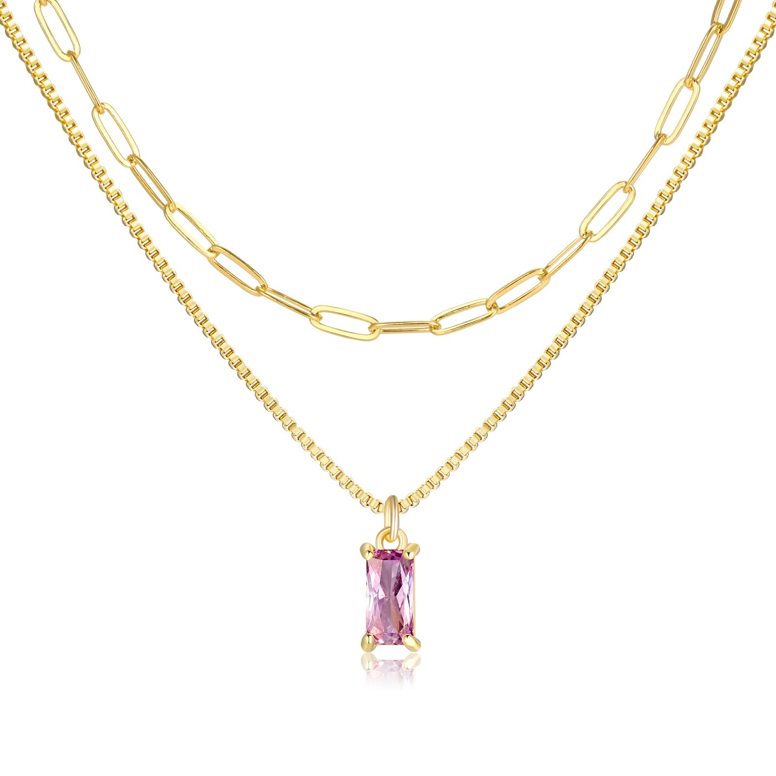 Dainty Gold Charm Necklaces for Women Non Tarnish, 14K Trendy Blue Green Cubic Zirconia Emerald Pendant Birthstone Necklaces Birthday Gifts for Women Waterproof Jewelry