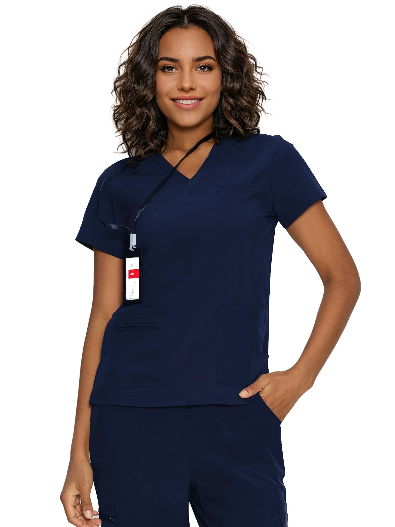 floralhue Scrub Tops for Women, Curved V-Neck Scrub Tops with 3 Pockets, Soft Stretch, Easy Care