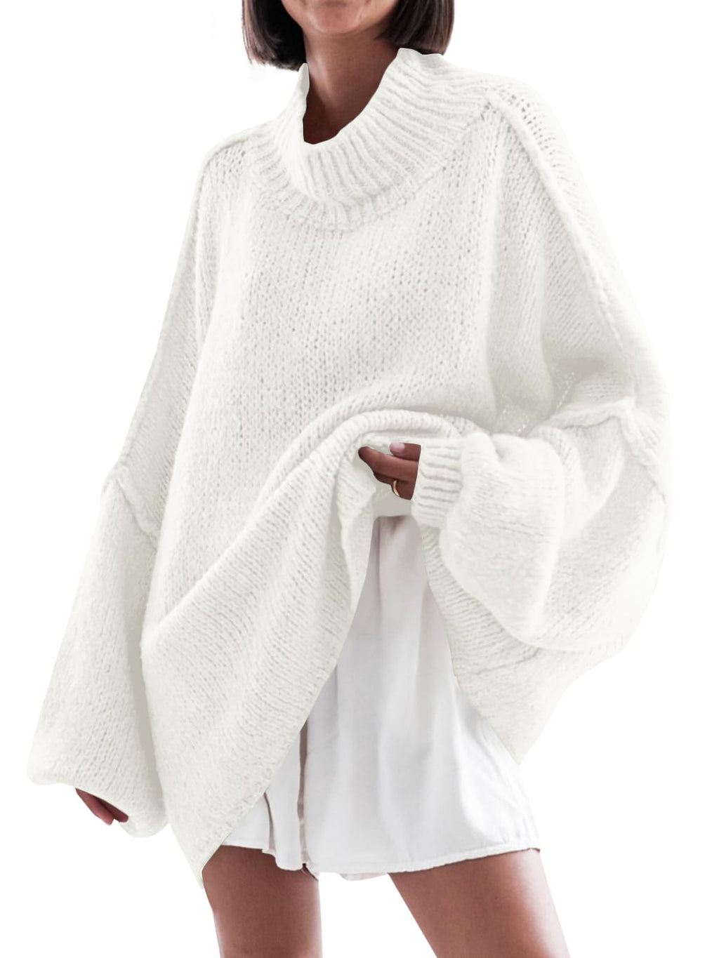 Saodimallsu Womens Oversized Sweaters Mock Neck Batwing Long Sleeve 2026 Fall Trendy Ribbed Knit Casual Tunic Sweater