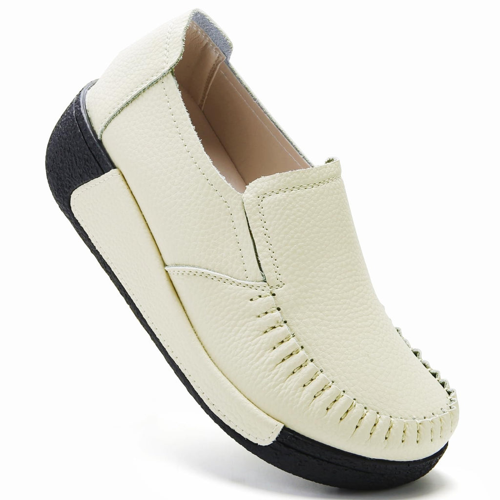 UZB Women's Slip On Loafer Leather Comfort Casual Platform Shoes