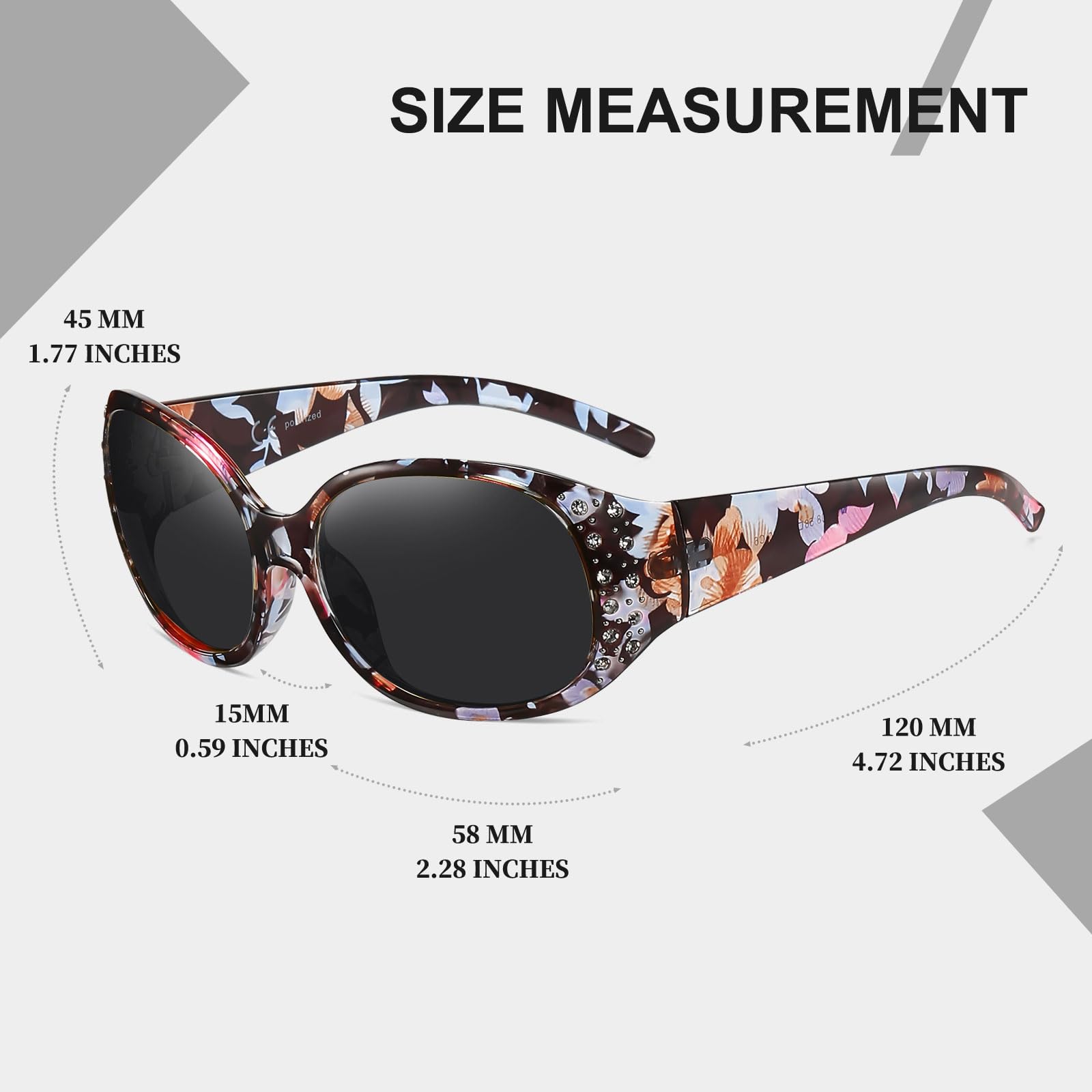 HAOLOTA Polarized Sunglasses for Women, Rhinestone Wrap Around Sunglasses with UV400 Protection