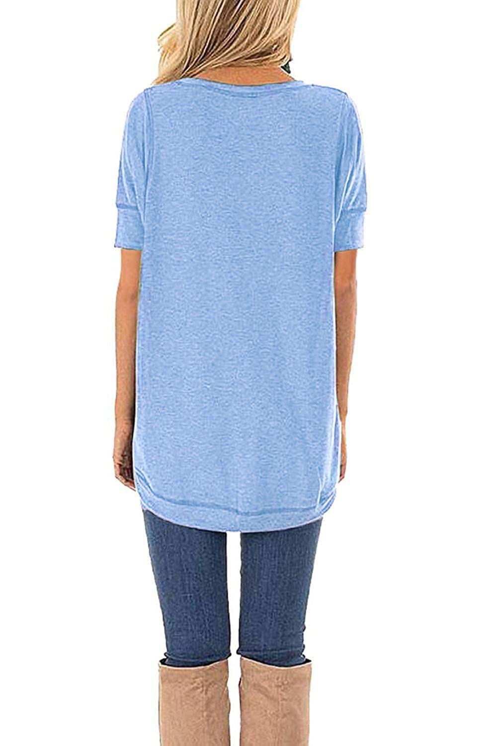 JomeDesign Summer Tops for Women Short Sleeve Side Split Casual Loose Tunic Top