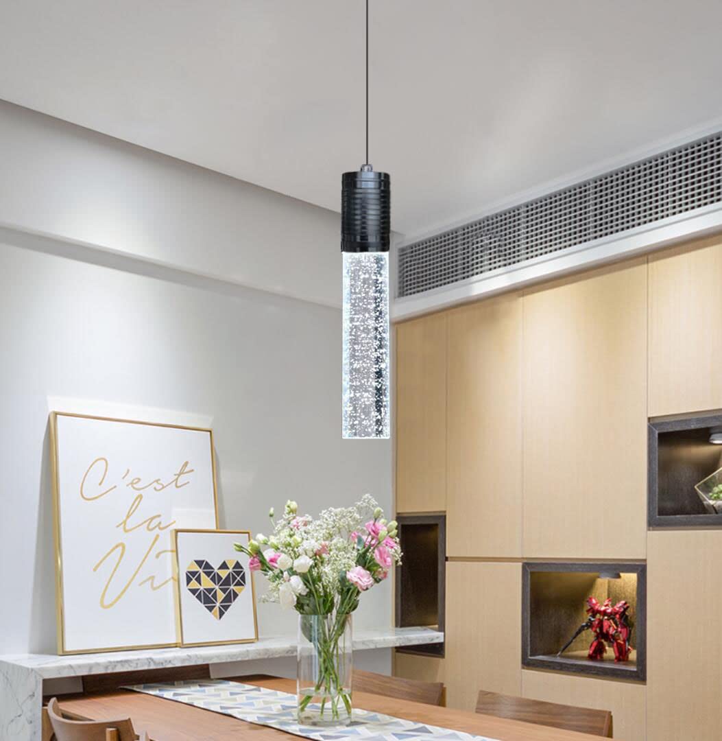 HAIXIANG Modern Kitchen Island Hanging Light Fixtures Crytstal Pendant Lighting for Kitchen Island Chrome Mini Chandelier with 6000K Daylight Bulb