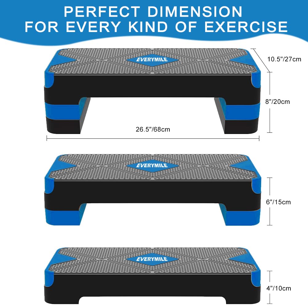 Aerobic Exercise Step, Adjustable Aerobic Stepper for Exercise, Workout Step Platform, Step Up Box, 26.5" Step Deck with 4” 6” 8” Adjustable Height Risers, Women Home Gym Fitness