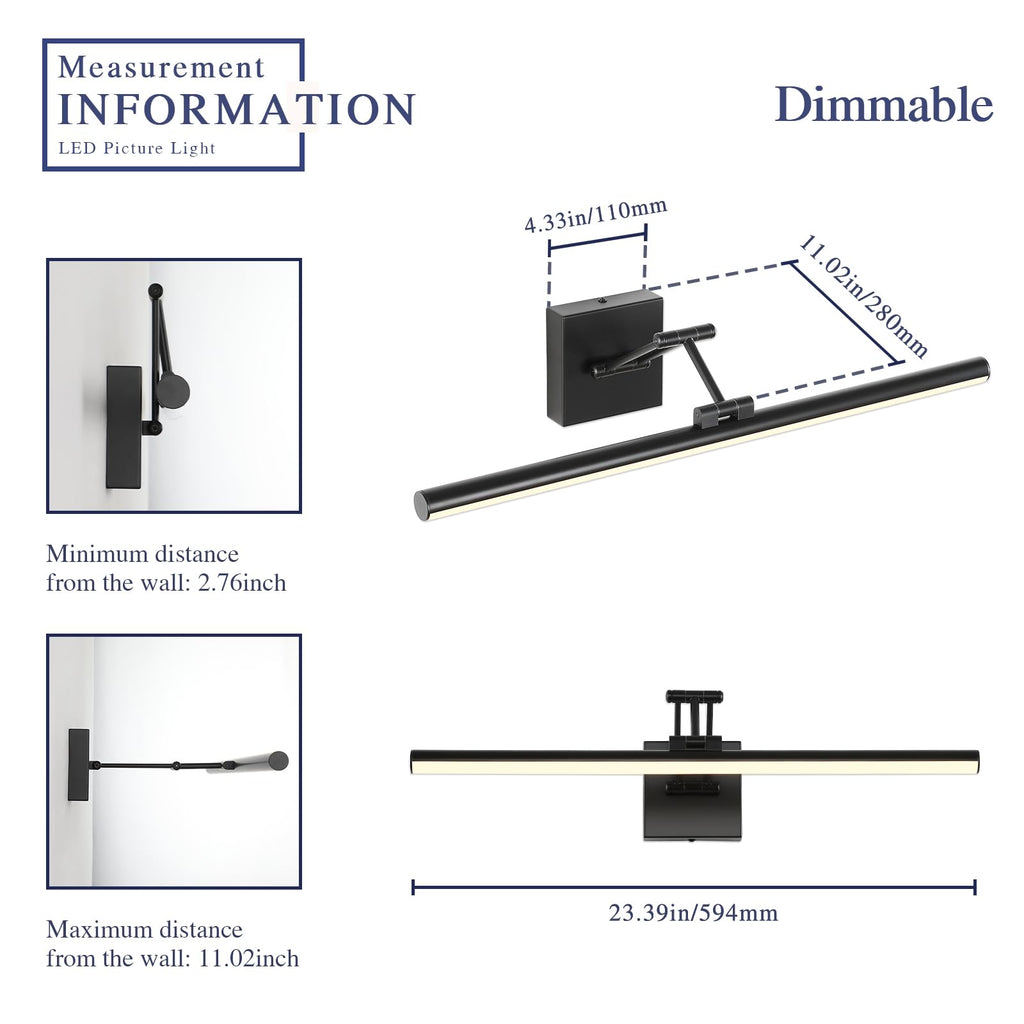 Joossnwell LED Picture Lights for Paintings Dimmable 15.5 Inch Long Hard-Wired Picture Frame Lights Brass Gallery Wall Light with Adjustable Swing Arm Art Display Lamps 7W 3000K Warm White