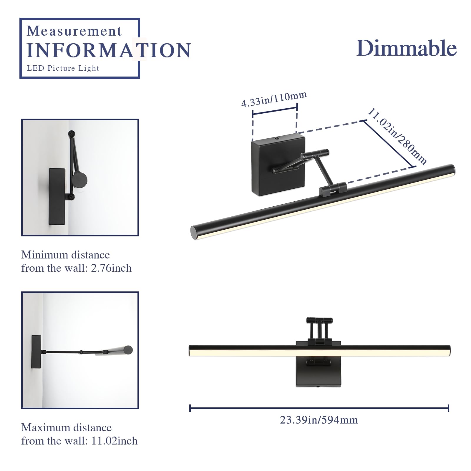 Joossnwell LED Picture Lights for Paintings Dimmable 15.5 Inch Long Hard-Wired Picture Frame Lights Brass Gallery Wall Light with Adjustable Swing Arm Art Display Lamps 7W 3000K Warm White