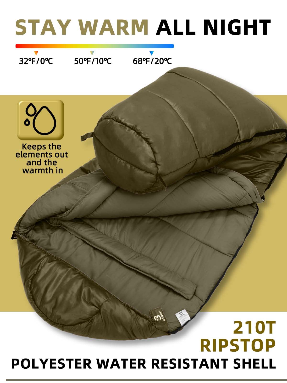 Bessport Mummy Sleeping Bag | 15-45 ℉ Extreme 3-4 Season Sleeping Bag for Adults Cold Weather– Warm and Washable, for Hiking Traveling & Outdoor Activities
