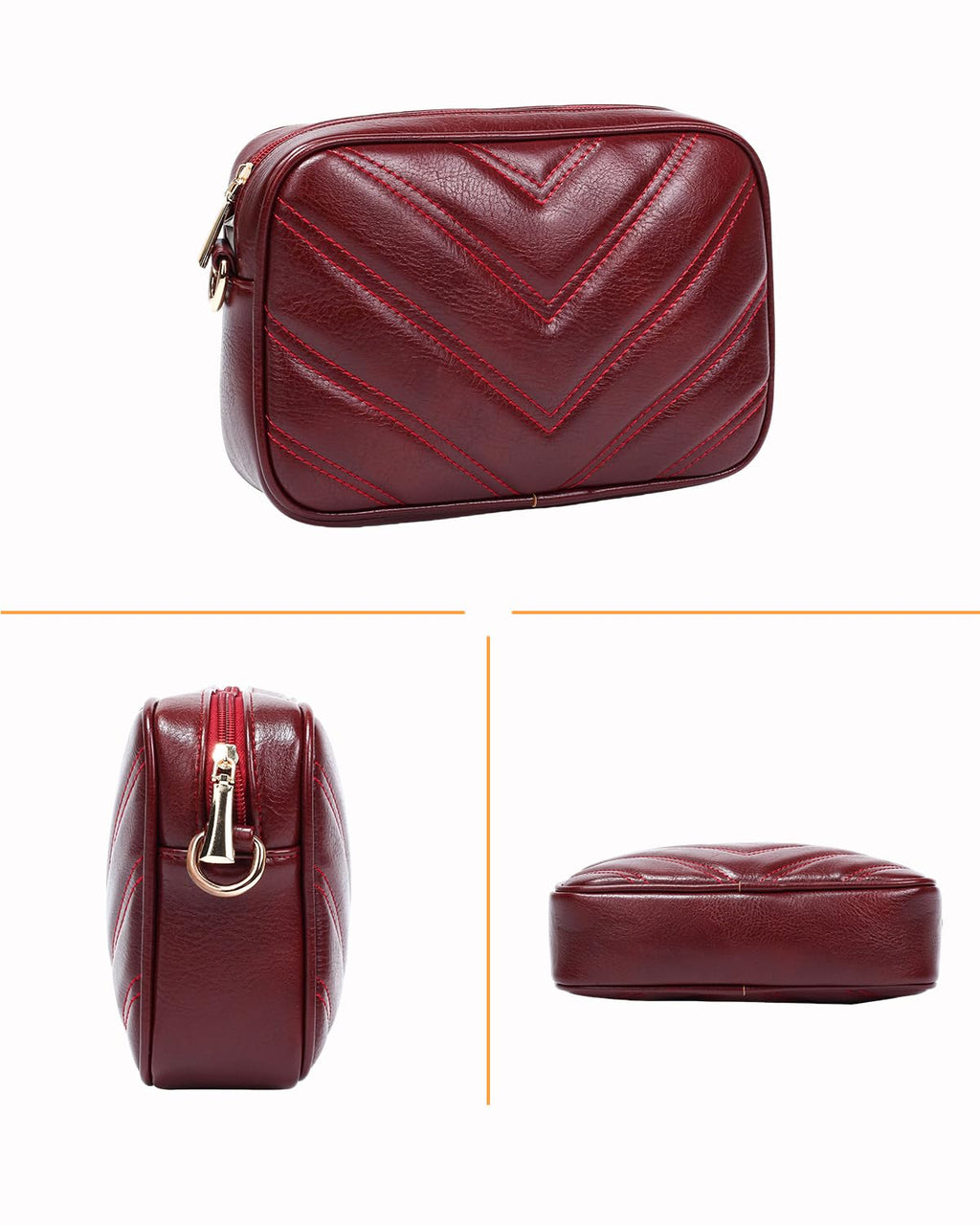 Herald Chevron Quilted Small Crossbody Bag with Coin Purse Pouch, Women Square Camera Side Shoulder 2 Size Handbags | Chevron
