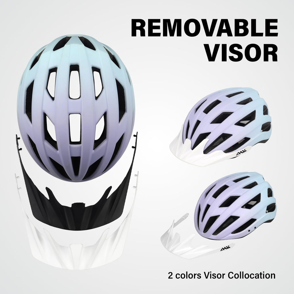Youth Adult Road Bike Helmet, Men Women Adjustable Mountain Bicycle Helmet with Detachable Visor, 2 Sizes for Age 8-14+ Youth, Kids, Adult