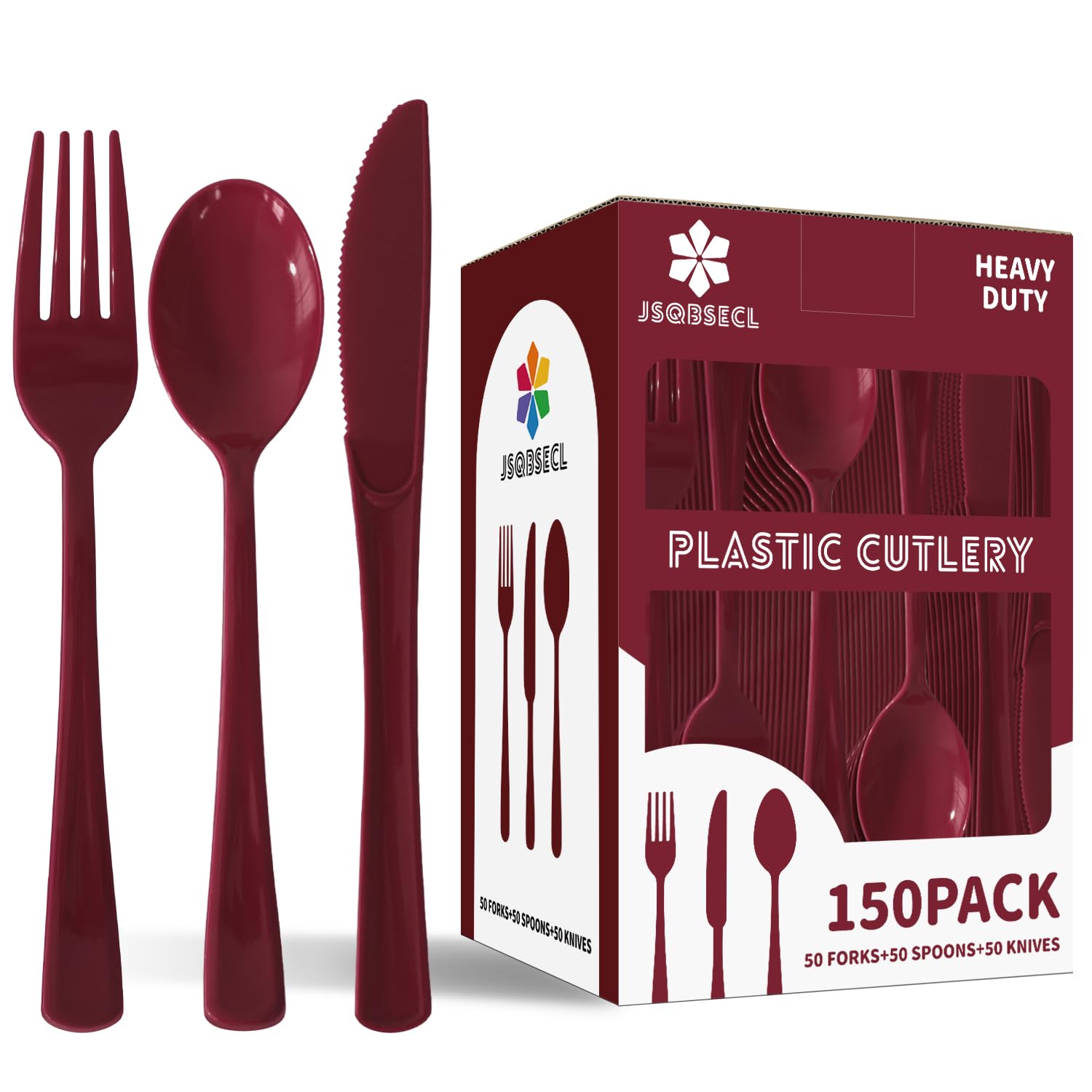 150 Pack Plastic Silverware,Disposable Cutlery Set Heavy Duty Utensil Sets 50 Forks 50 Knives 50 Spoons for Brithday, Wedding,Home School Party Picnics Restaurant Outdoor Events (Black)