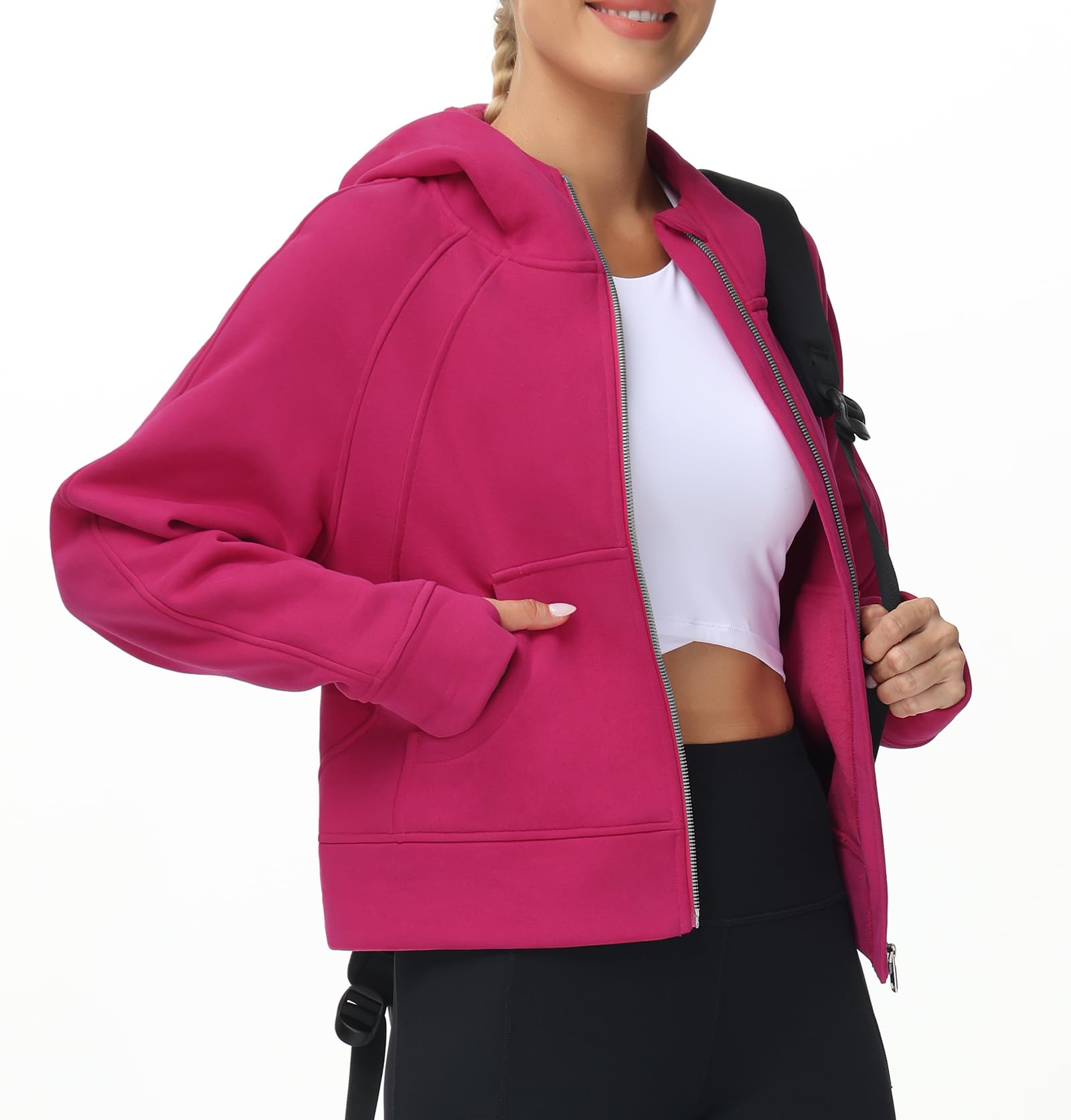 THE GYM PEOPLE Women's Full-Zip Up Hoodies Jacket Fleece Workout Crop Tops Sweatshirts with Pockets Thumb Hole