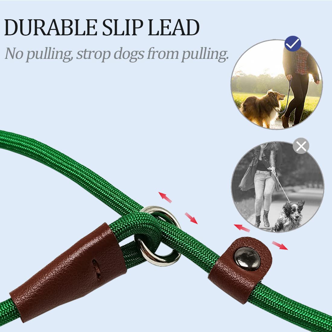 MayPaw Slip Lead Control Leash for Dogs No Pull, 13+ Colors Classic Dog Lead 7 FT Pet Slip Leash, 1/4” Rope Leashes for Small Medium Animals (7ft*1/4", Black)