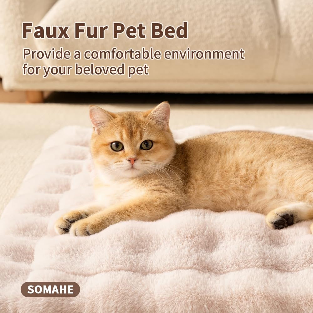 SOMAHE Cat Bed Mat, Soft Plush Faux Fur Kneading Pet Bed, Machine Washable Cat Sleeping Pad for Indoor Cats & Kittens, Non-Slip Fluffy Cat Rug for Couch Sofa Floor, 23x15 Inch Grey