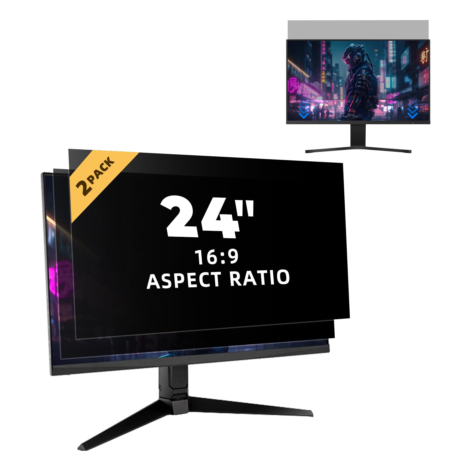 Yamaya 2Pcs Computer Monitor Privacy Screen 23 Inch, Removable 16:9 Aspect Anti Glare Blue Light Computer Monitor Privacy Filter Screen Protector for 23 Inch Widescreen Monitor