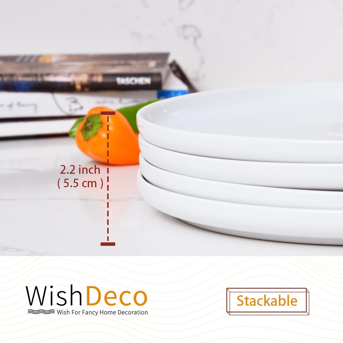 WishDeco White Dinner Plates Set of 4, Ceramic Dining Plates 10.5 inch, Large Salad Plate, Porcelain Kitchen Plate for Pizza, Steak, Microwave and Dishwasher Safe