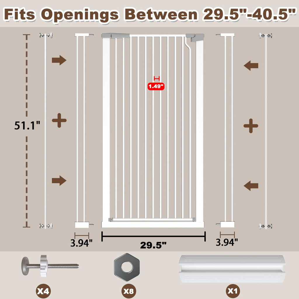 Fairy Baby 51.1" Extra Tall Pet Gate, 29.5"-32.6" Adjustable Width Auto Close Encrypted Tall Dog Gate, Cat Proof Metal Gate Indoor for Doorway Hallways, Pressure Mounted Child Safety Gates, Black