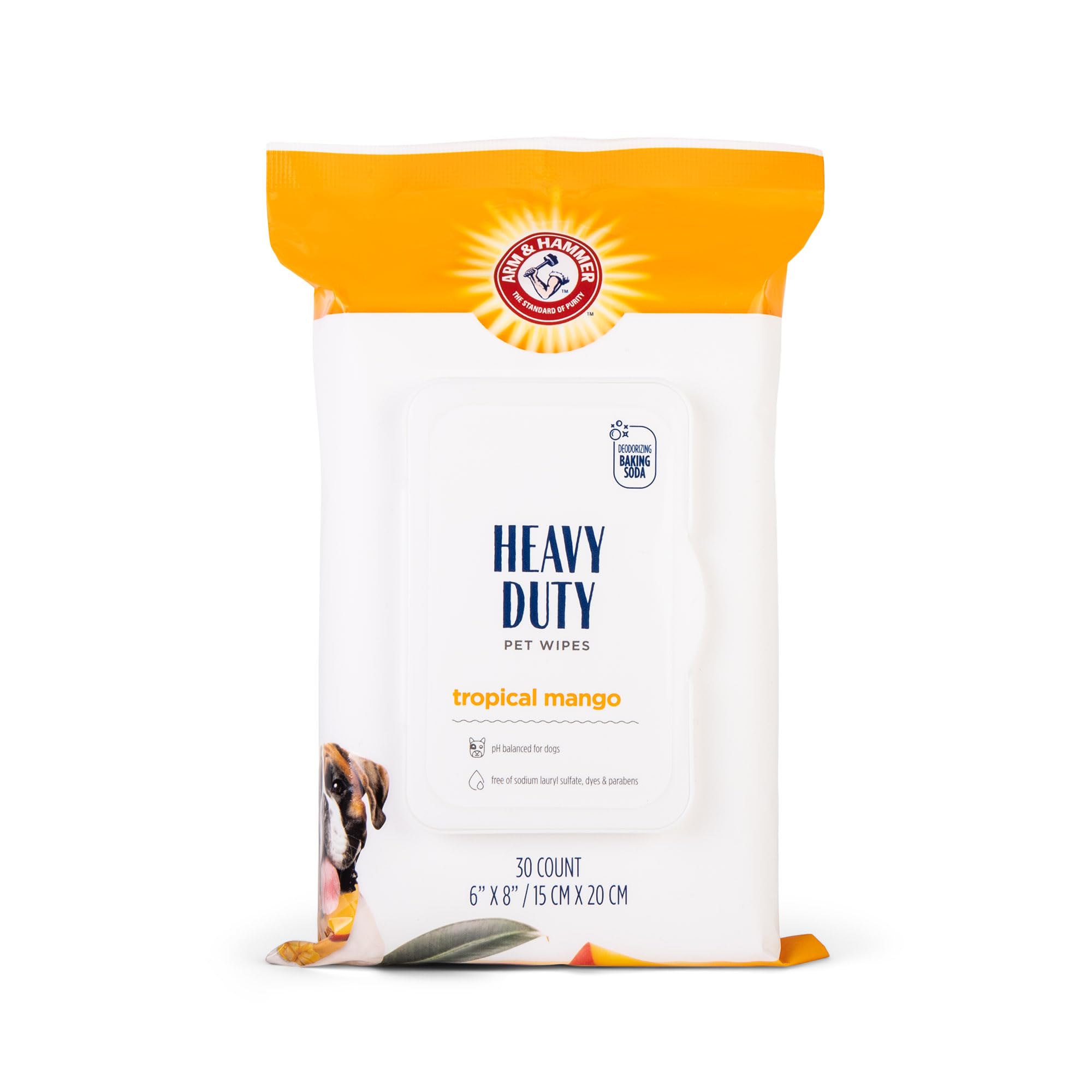 Arm and Hammer for Pets Heavy Duty Multipurpose Dog Bath Wipes, Mango Scent, Travel Size - All Purpose Wipes That Remove Odor and Refresh Dog Coat Between Baths, 30 Count