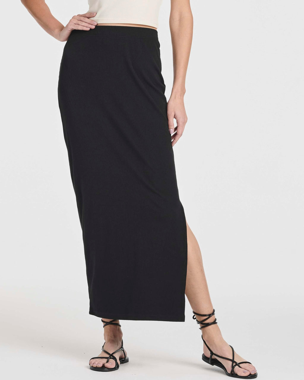 Real Essentials 3 Pack: Women's Ribbed High Waisted Maxi Skirt with Side Slit - Casual Long Pencil Skirt