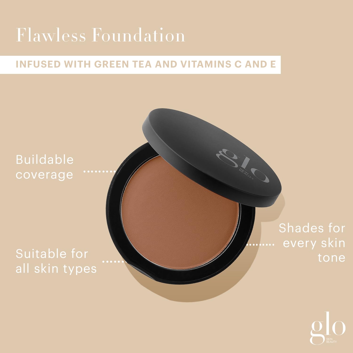 Glo Skin Beauty Pressed Base Powder Foundation, Beige – Buildable Sheer to Full Coverage, Long Wear Face Powder Compact, Pressed Powder Makeup for Smooth, Semi-Matte Finish