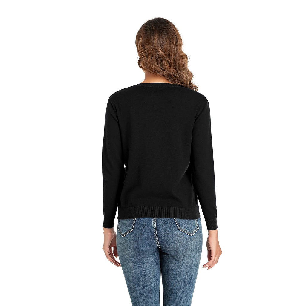 CUNYI Women's Crew Neck Cardigan Long Sleeve Sweater for Women Button Down Soft Knit Ladies Cardigan Sweates Coat