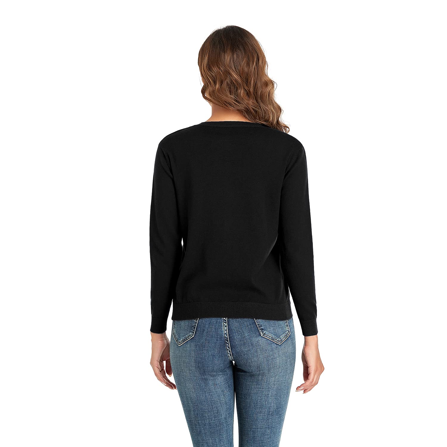 CUNYI Women's Crew Neck Cardigan Long Sleeve Sweater for Women Button Down Soft Knit Ladies Cardigan Sweates Coat