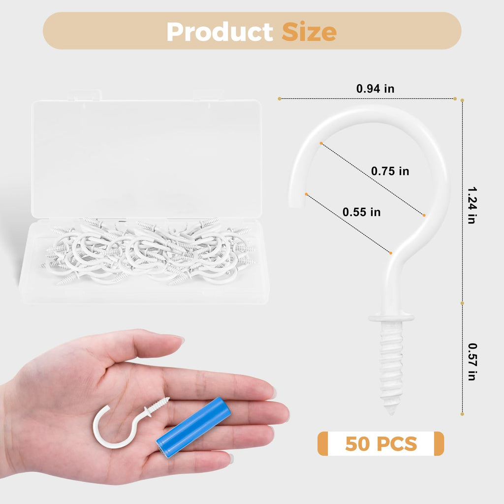 RELBRO Screw Hooks, 1-1/4 Inch Metal Screw in Cup Hooks, Black, 50 Pcs