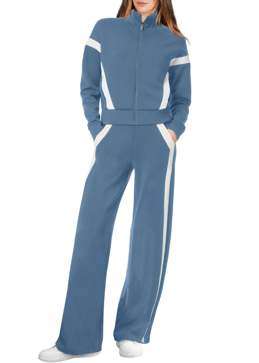 XIEERDUO Lounge Sets for Women 2025 Sweatsuit 2 Piece Outfits Sweatshirt Wide Leg Sweatpant Tracksuit Matching Set