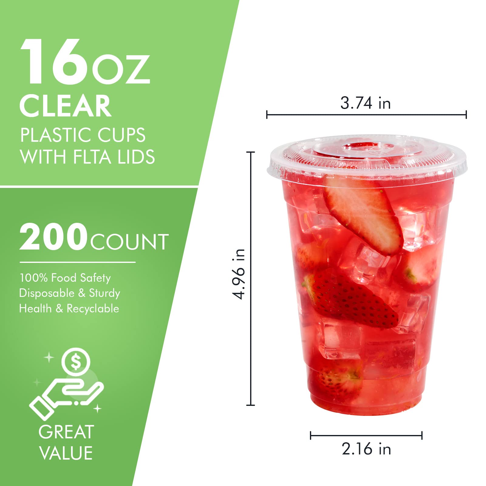FOCUSLINE 200 PACK 12oz Clear Plastic Cups, Disposable Cold Drinking Cups, 12 Ounce Clear Cups with Dome Lids with Holes for Smoothie, Milkshake, Bubble Tea, Parfait
