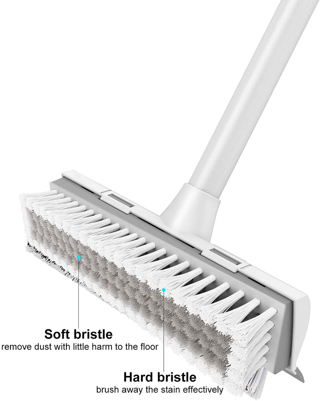 BOOMJOY Floor Scrub Brush with 57" Long Handle, 12" Wide Head, 2 in 1 Scrape and Brush, Stiff Bristle for Cleaning Bathroom, Patio, Kitchen, Tile, Wall and Deck