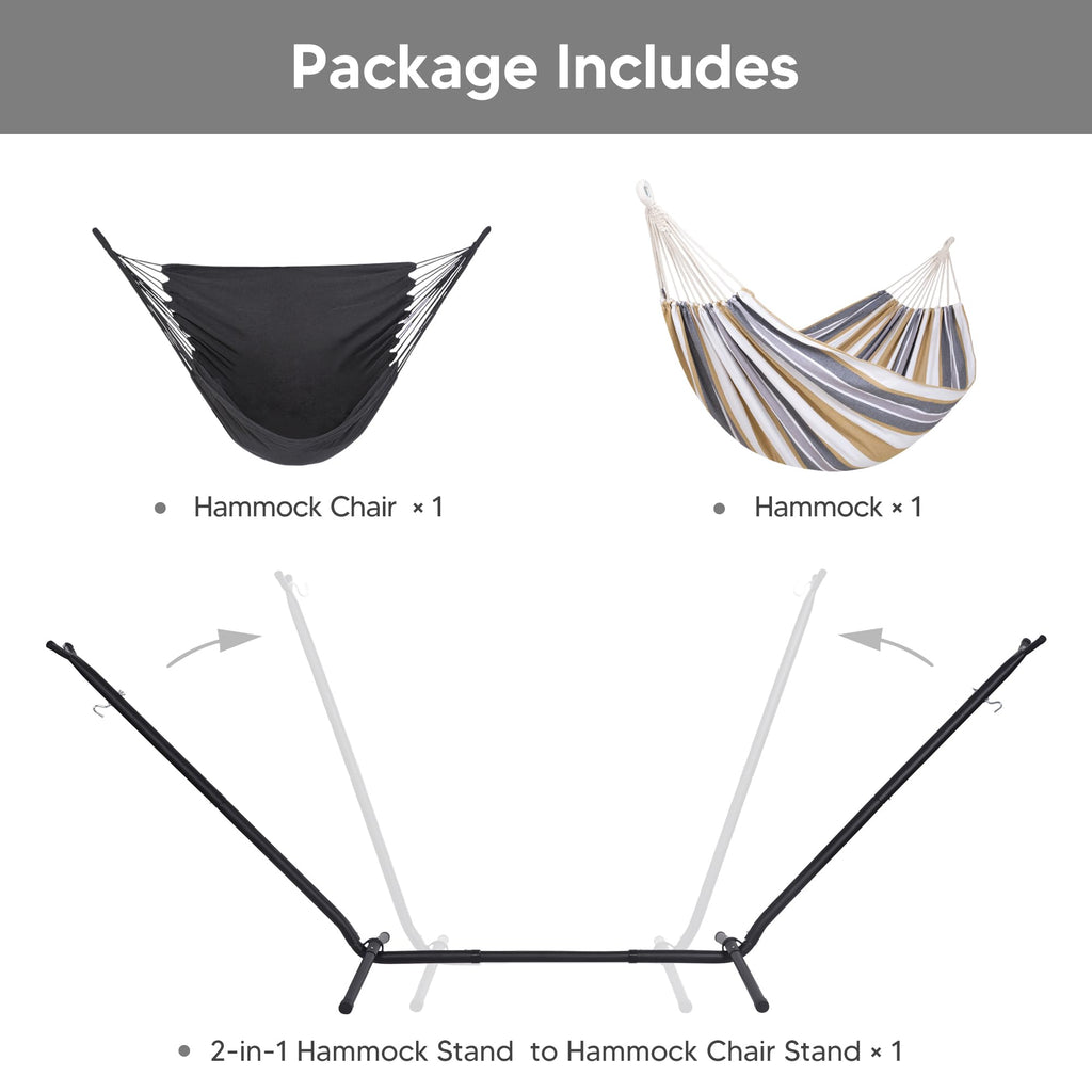 SUNCREAT 2-in-1 Convertible Free Standing Hammock with Stand Included, Camping Backyard Hammock with Stand, Patented, Blue & White Stripe