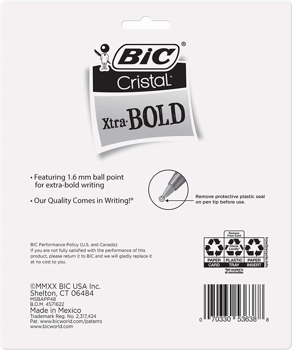 BIC Cristal Xtra Bold Ballpoint Pens, Bold Point 1.6mm, Pack of 48