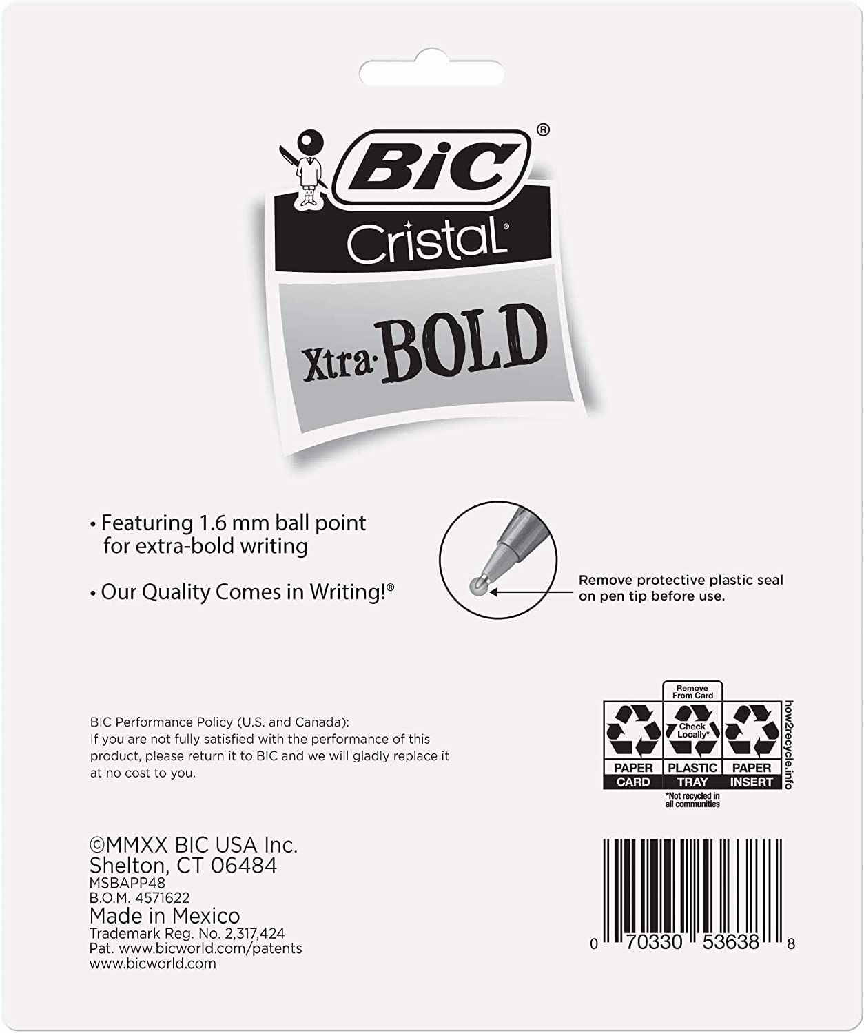 BIC Cristal Xtra Bold Ballpoint Pens, Bold Point 1.6mm, Pack of 48